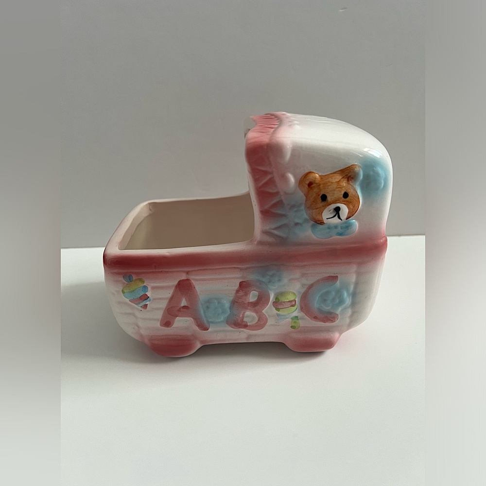 ABC Baby Cradle Planter with Teddy Bear